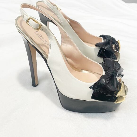 Osvaldo Rossi made in Italy high heel pumps bow gold ivory back open toe size 38 - Picture 1 of 8